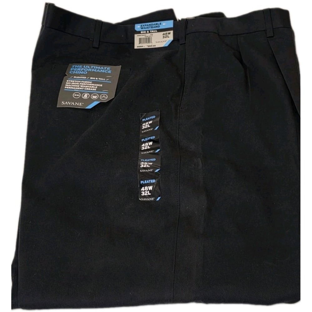 Savane Pleated Big And Tall Pleated Dress Pants NWT Dark Navy 48x32